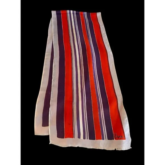 Vintage Vera Neumann Stripe Long Rectangle w Fringe Neck Scarf 13" x 66" - Picture 5 of 6